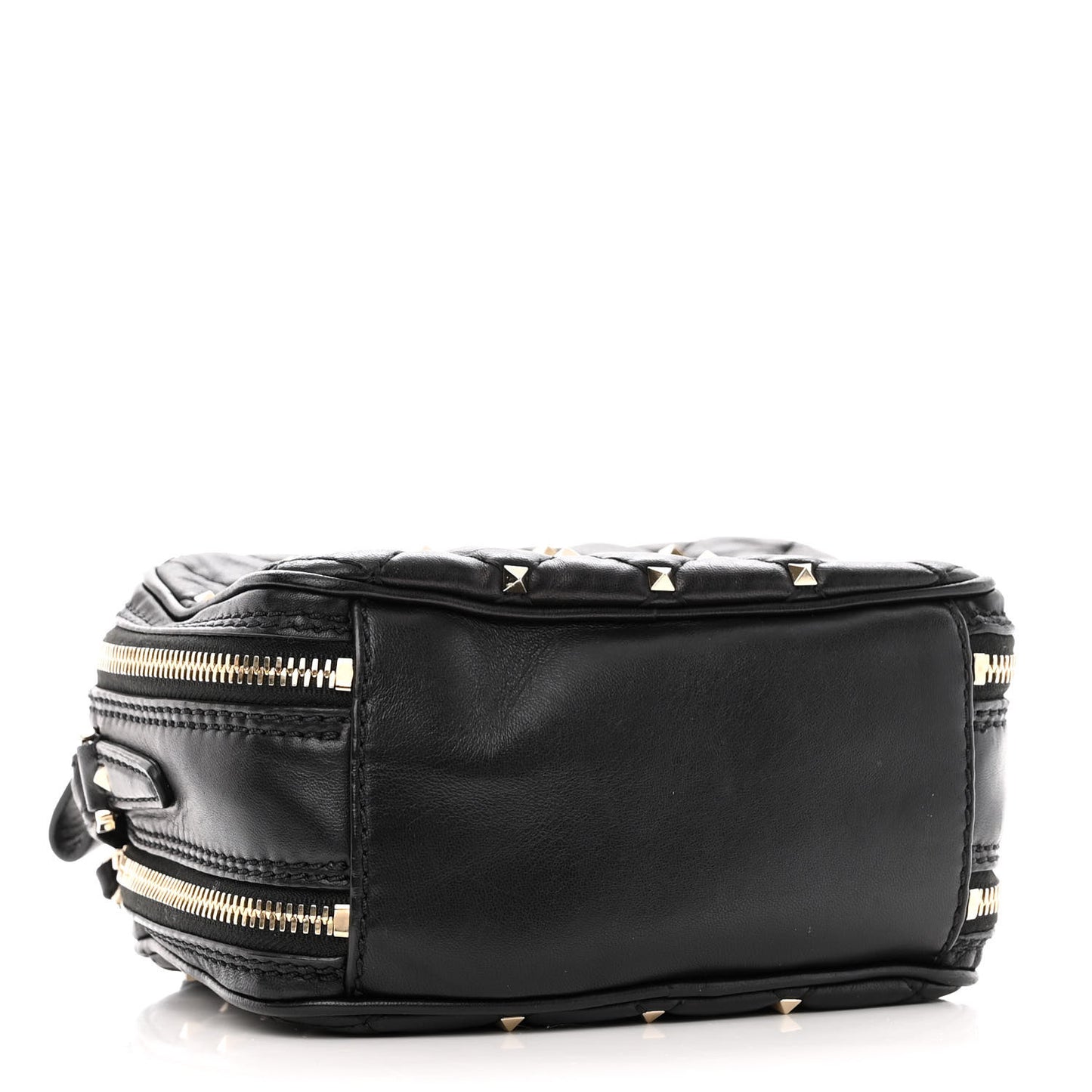 Nappa Rockstud Spike Double Zip Camera Crossbody Bag Black