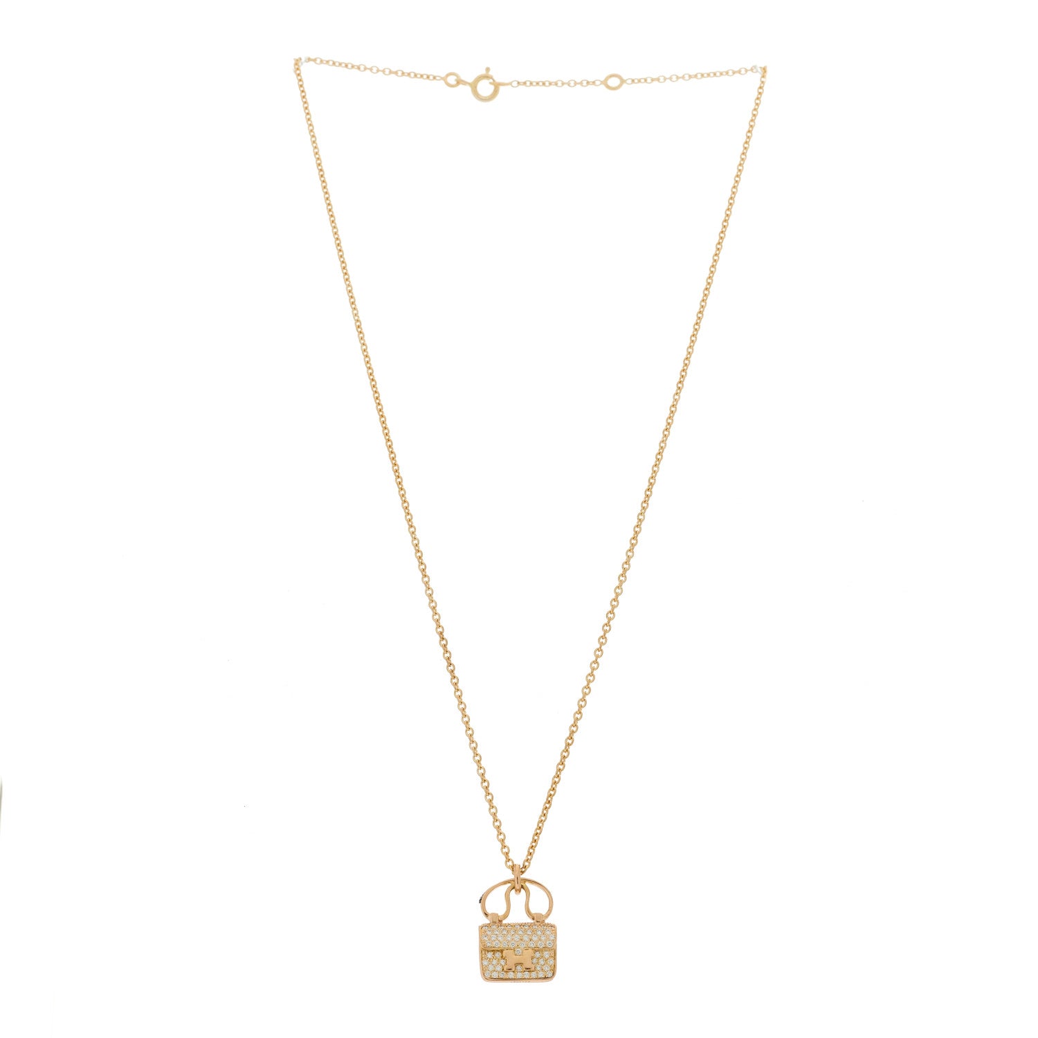 Hermes 18K Rose Gold Diamond Constance Amulette Pendant Necklace 3 of 5