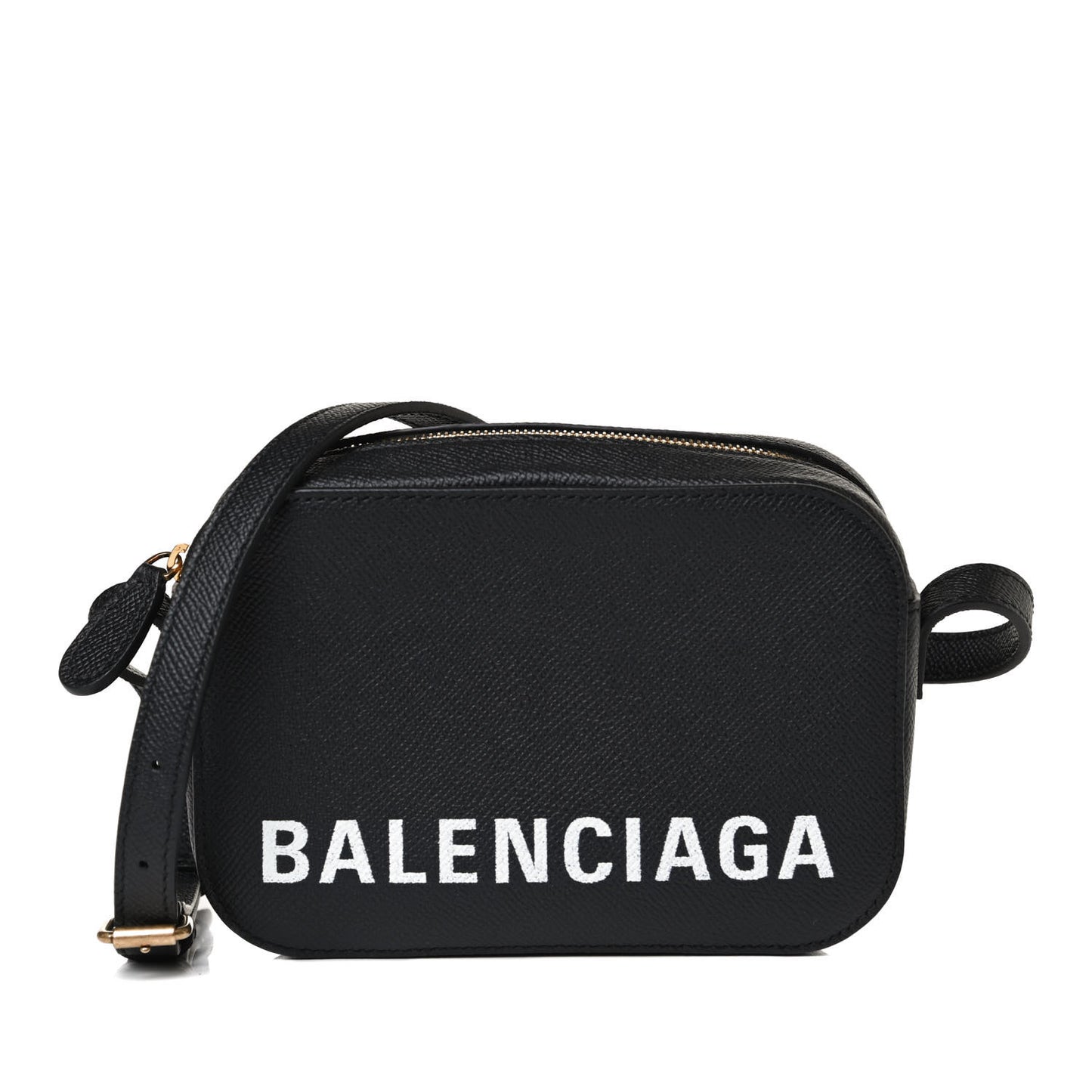Signature Grained Calfskin Logo XS Ville Camera Bag Black White