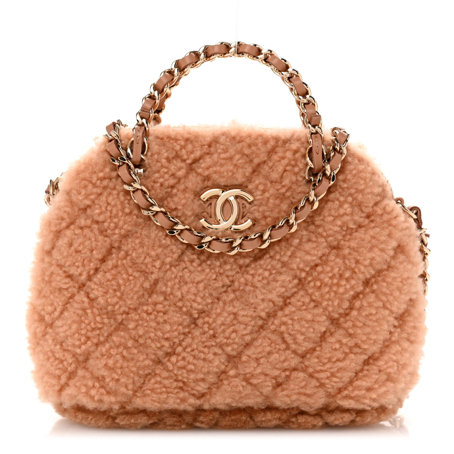 Chanel Shearling Quilted Shiny Coco Clutch With Chain Dark Beige 1 of 11