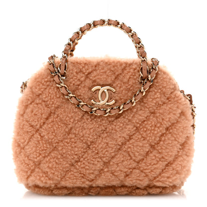 Chanel Shearling Quilted Shiny Coco Clutch With Chain Dark Beige 1 of 11