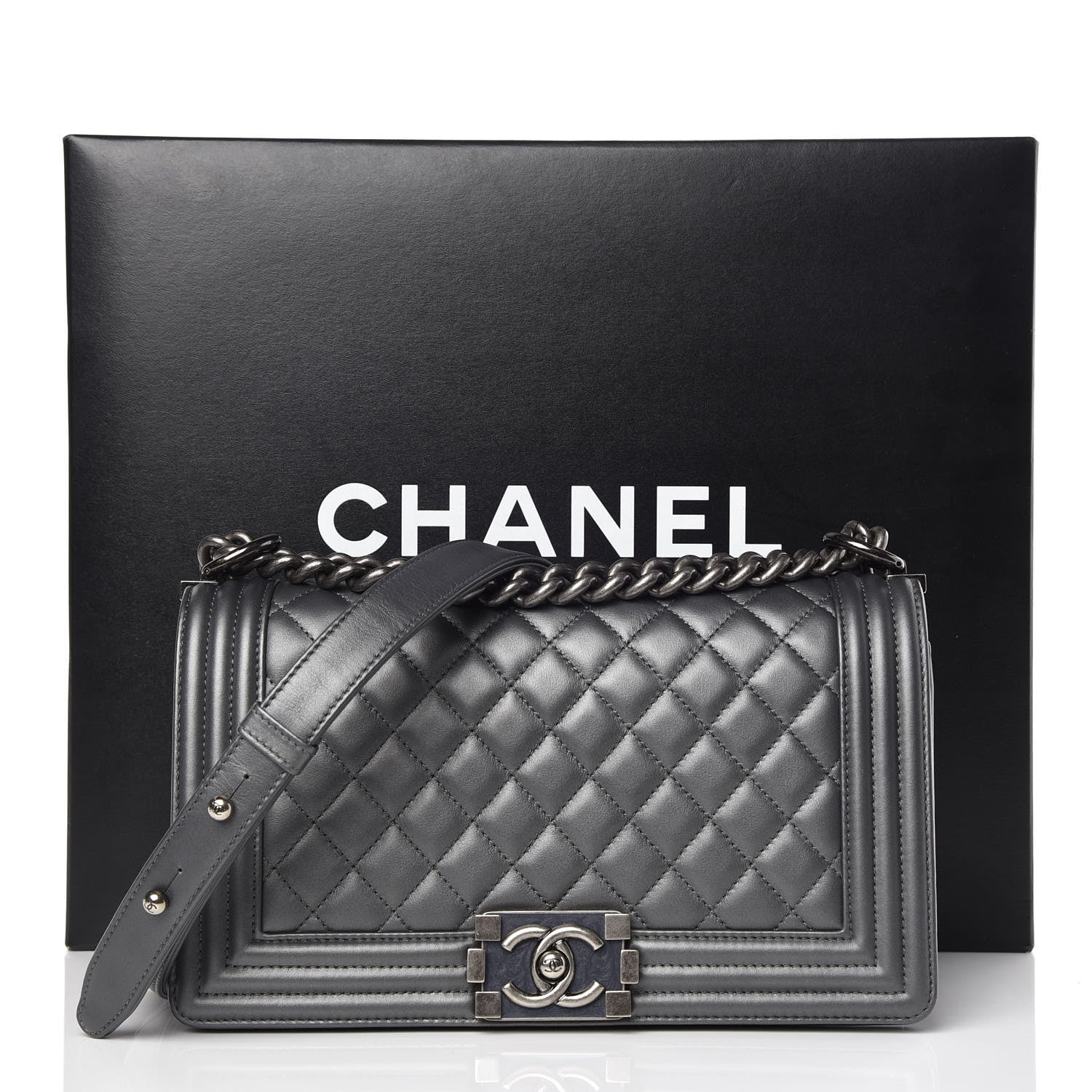 Chanel Metallic Calfskin Quilted Medium Boy Flap Dark Silver 10 of 10