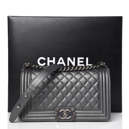 Chanel Metallic Calfskin Quilted Medium Boy Flap Dark Silver 10 of 10