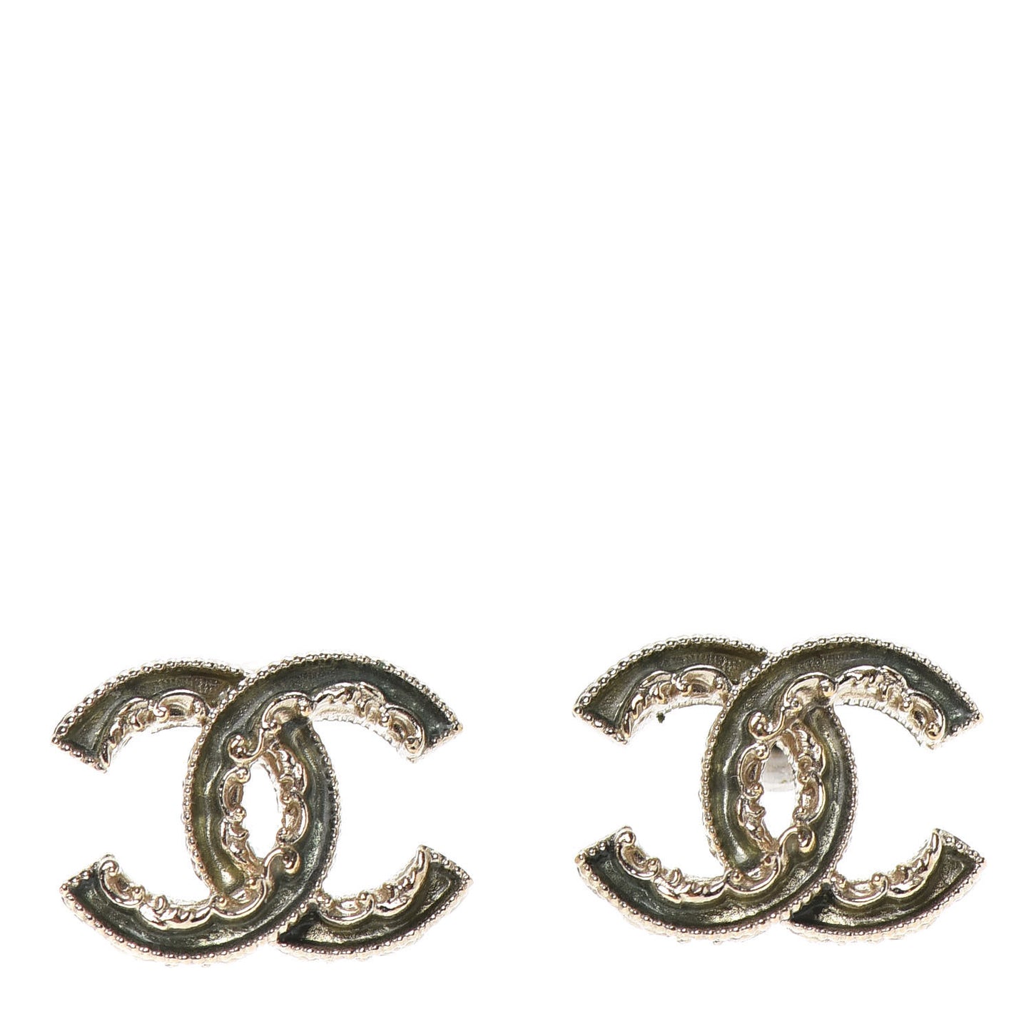 Enamel CC Baroque Earrings Light Gold