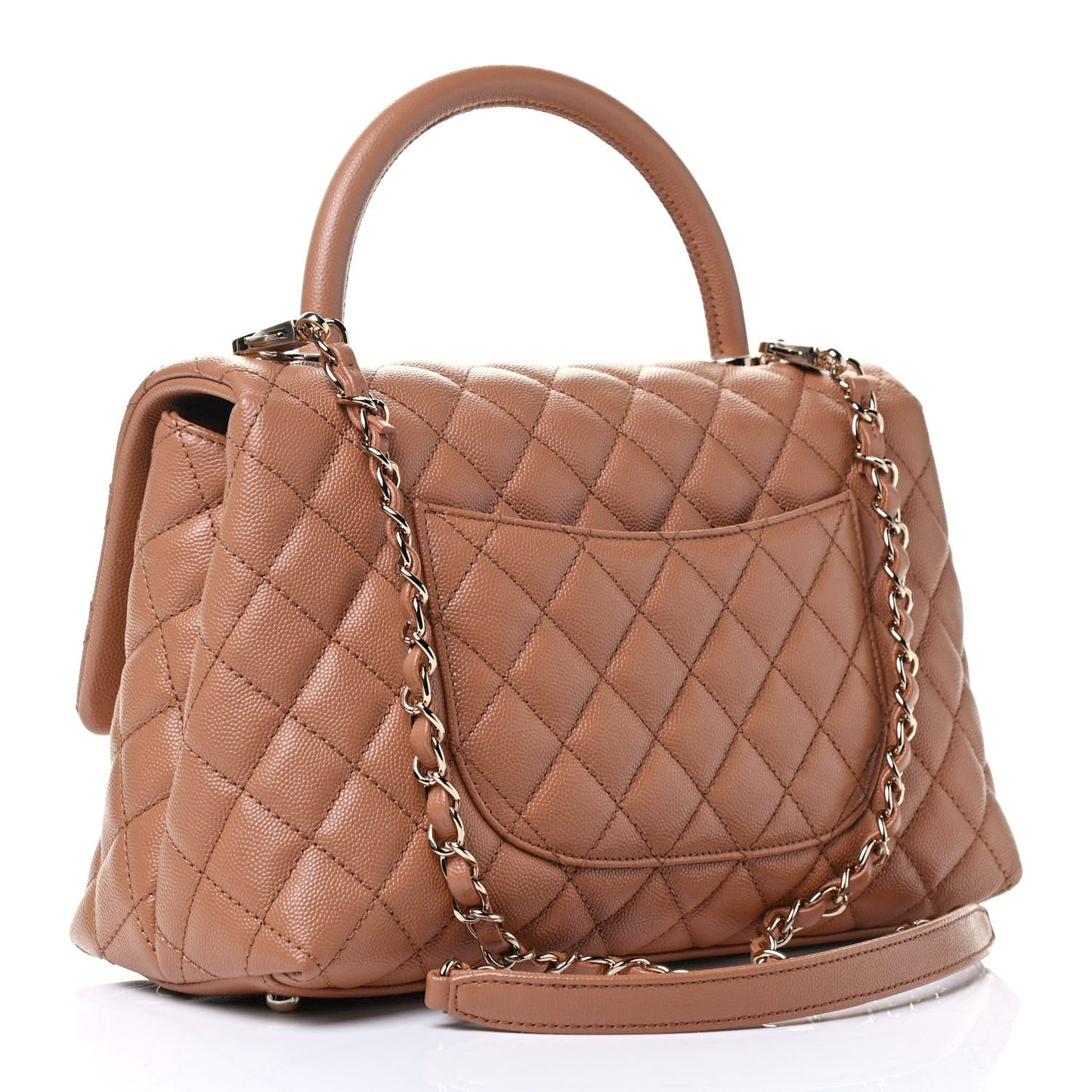 Caviar Quilted Small Coco Handle Flap Brown