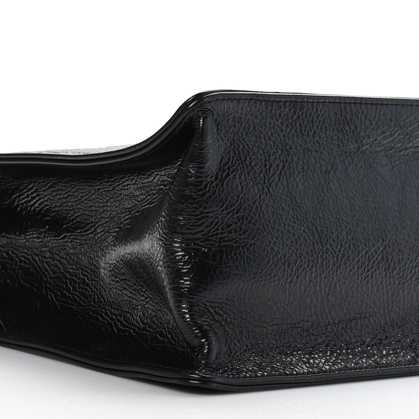 Shiny Aged Calfskin Shopping Bag Black