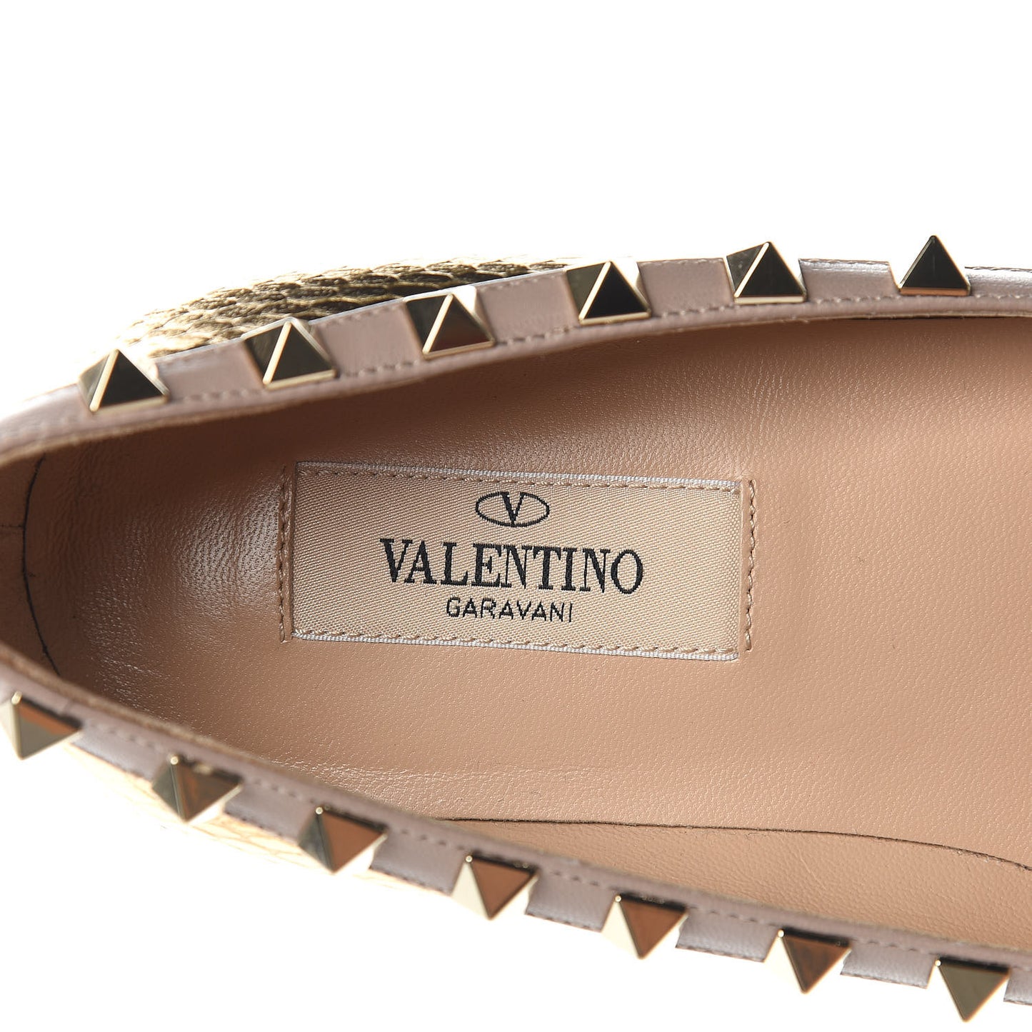 Metallic Elaphe Rockstud Ballerina Flats 36.5 Gold Poudre