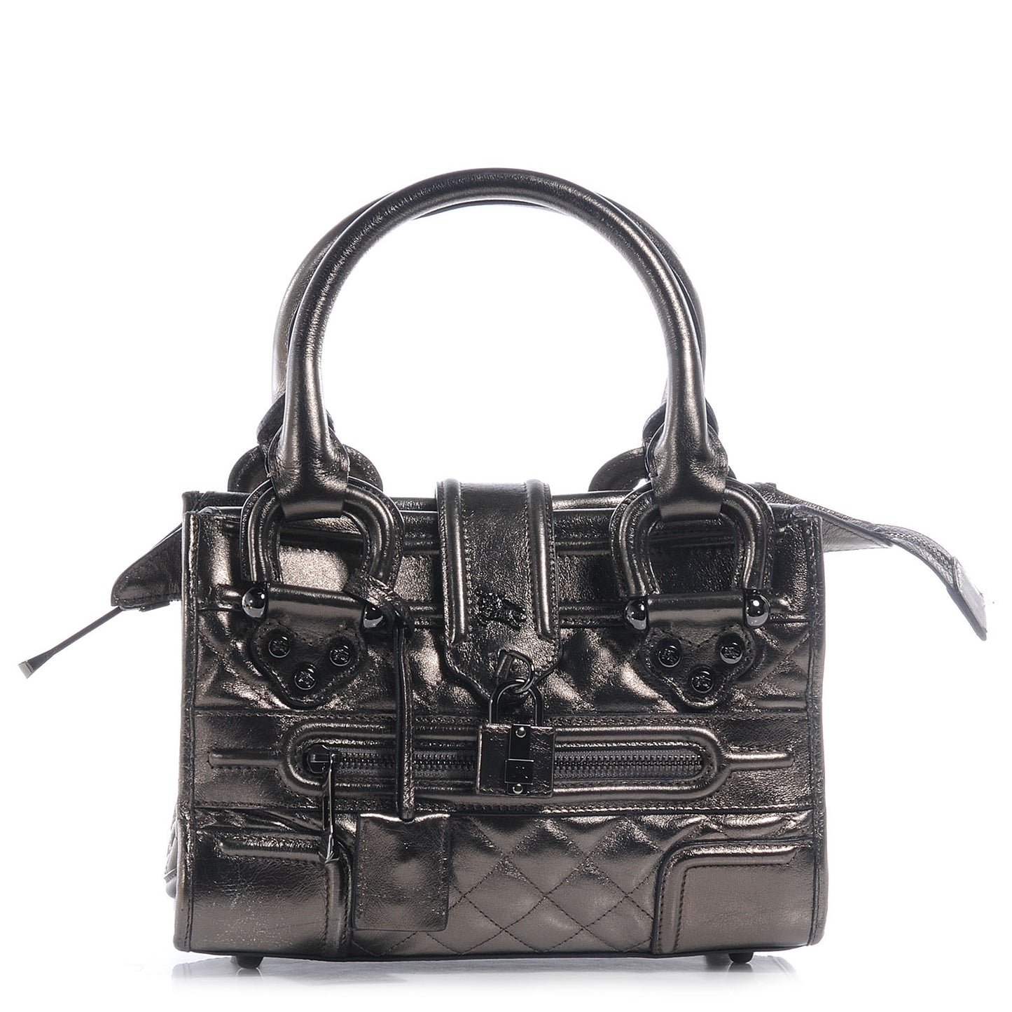 Metallic Calfskin Quilted Mini Manor Bag Pewter