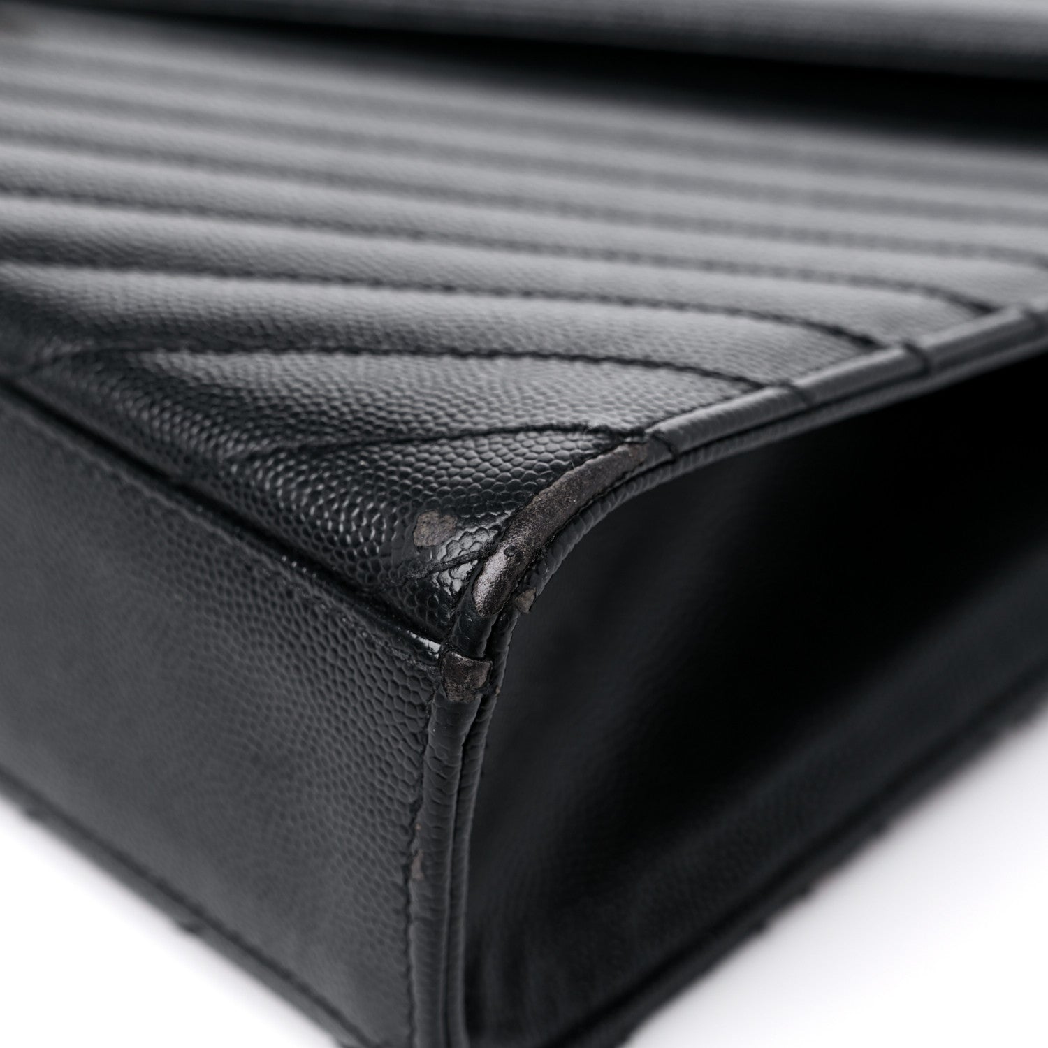 Saint Laurent Grain De Poudre Matelasse Chevron Large Monogram Satchel Black 9 of 20