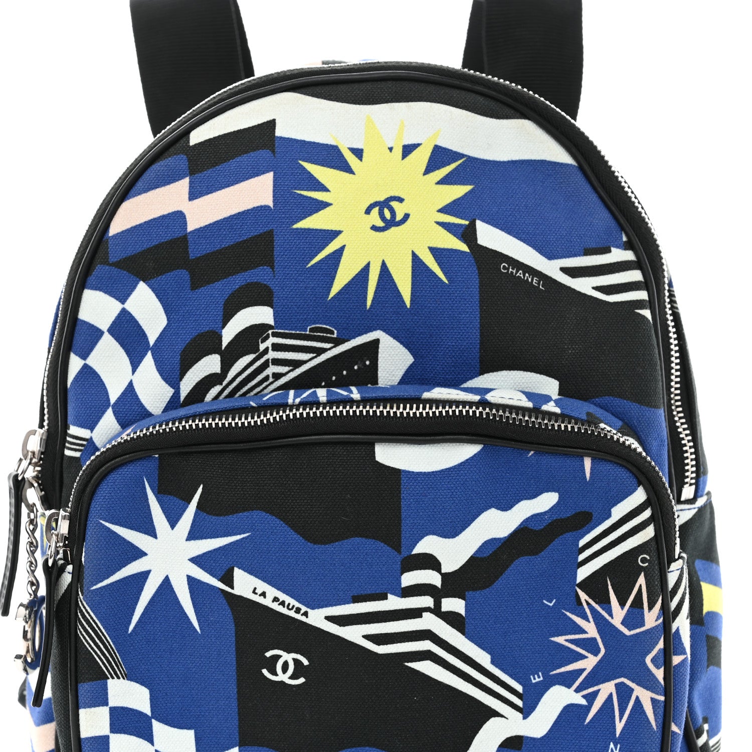 Chanel Canvas Cruise La Pausa Print Backpack Blue Black 8 of 10