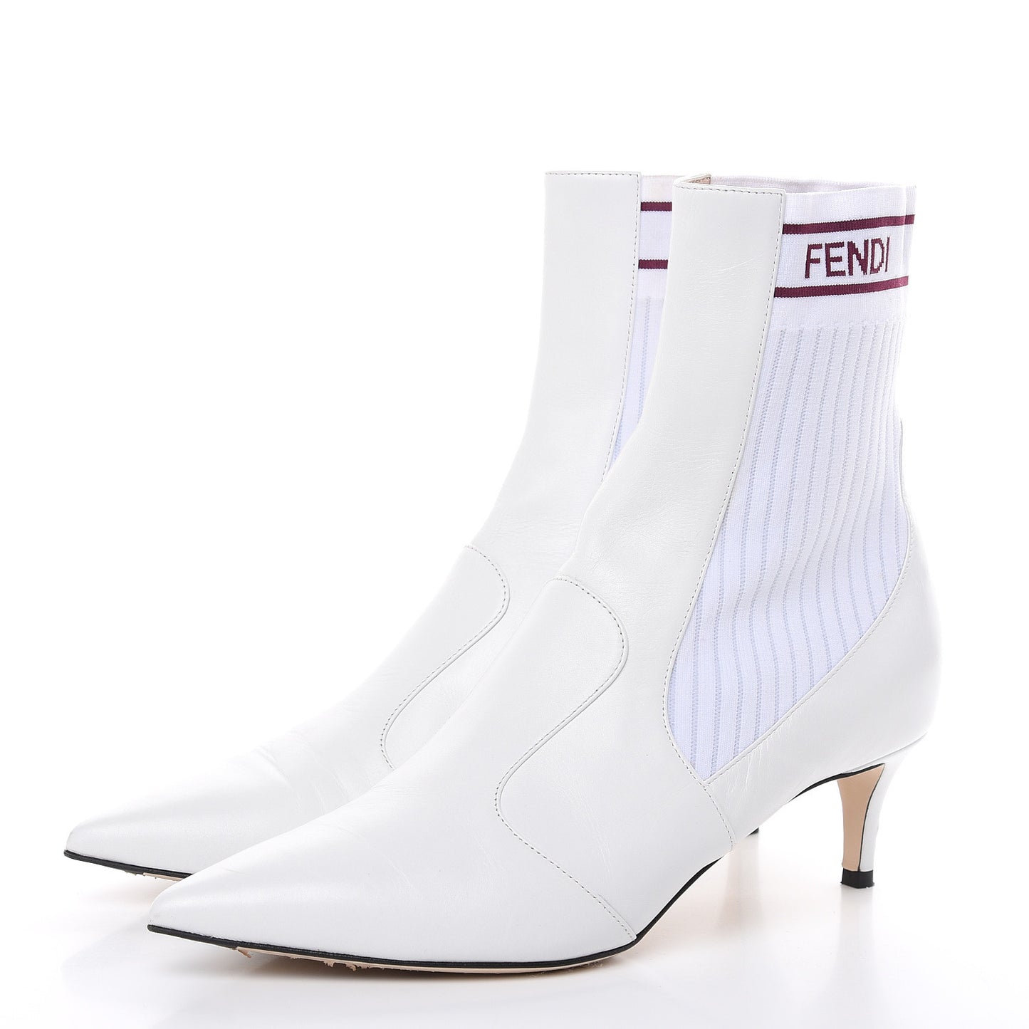 Vitellino Stretch Fabric Logo Rockoko Low Heel Sock Boots 39 White Bordeaux