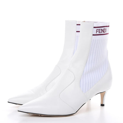 Fendi Vitellino Stretch Fabric Logo Rockoko Low Heel Sock Boots 39 White Bordeaux 3 of 11