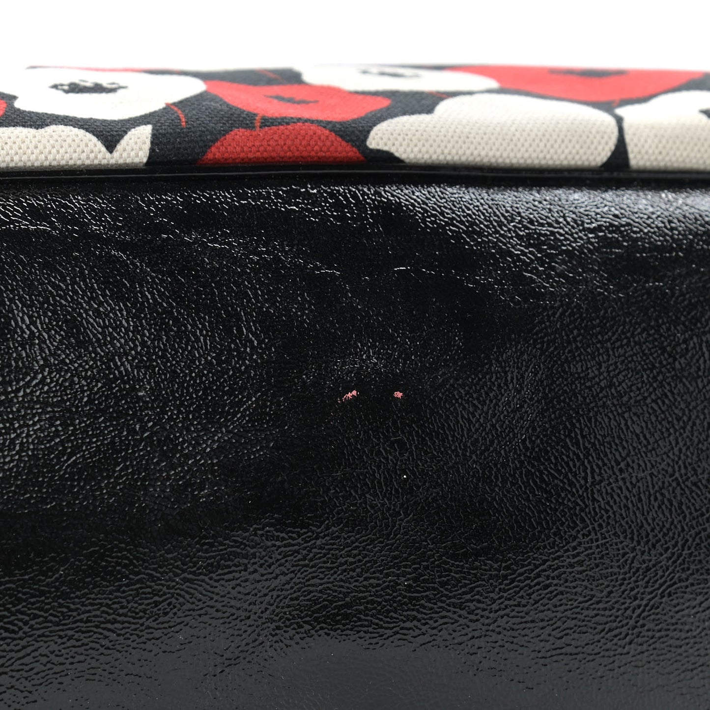 Patent Leather Canvas Poppy Print Large Roady Hobo Black