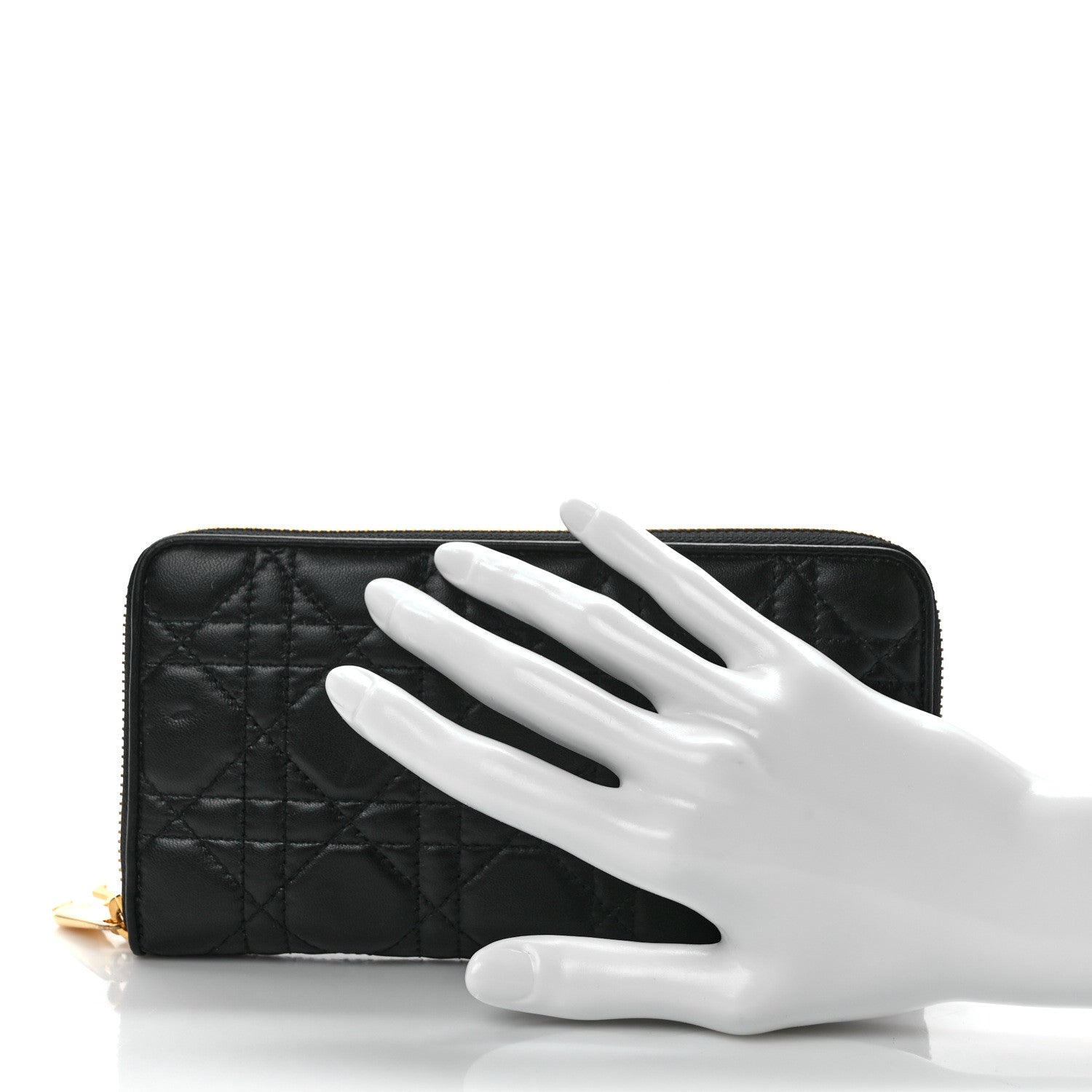 Christian Dior Lambskin Cannage Lady Dior Zip Wallet Black 2 of 13