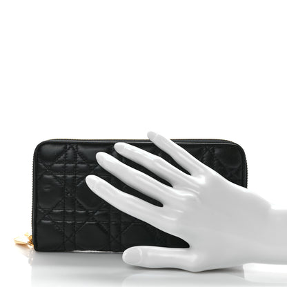 Christian Dior Lambskin Cannage Lady Dior Zip Wallet Black 2 of 13
