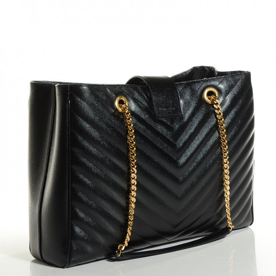 Grain De Poudre Matelasse Chevron Monogram Shopping Bag Black