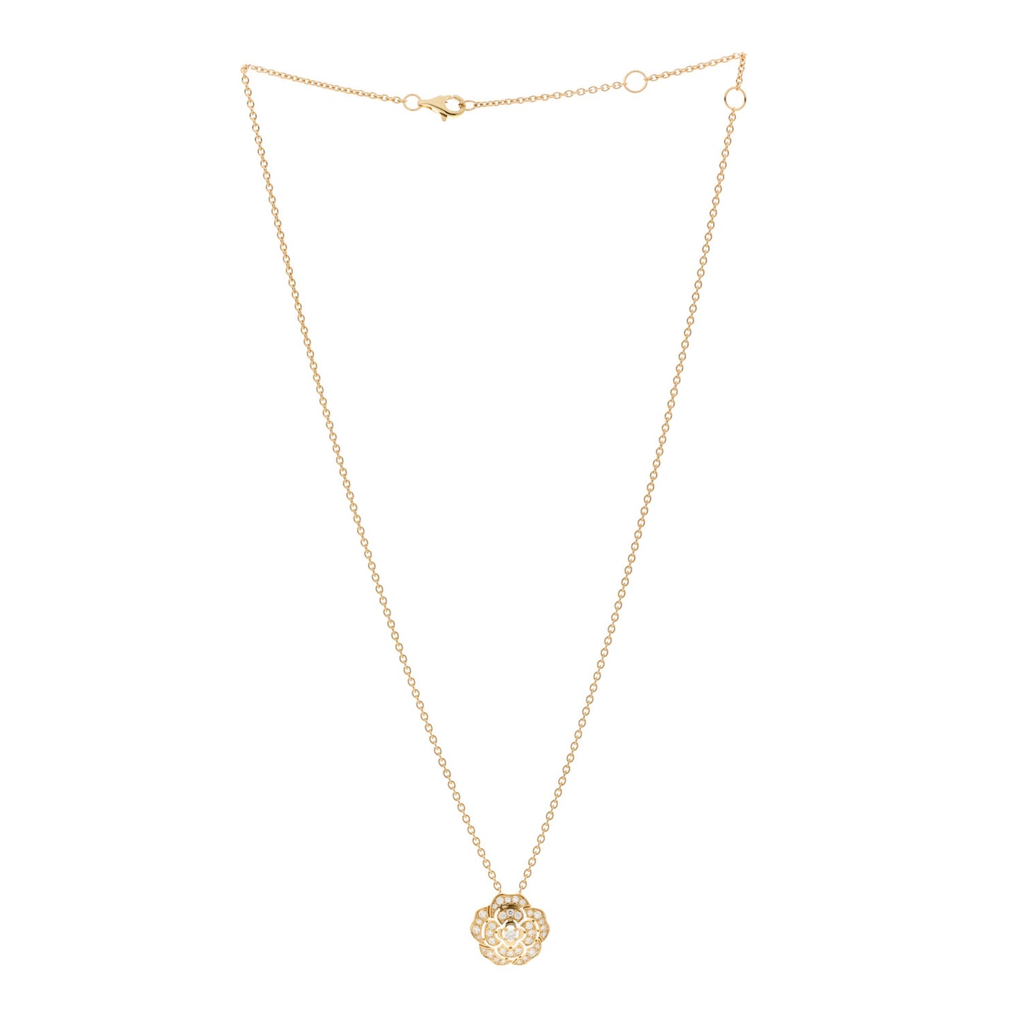 18K Yellow Gold Diamond Bouton de Camelia Pendant Necklace