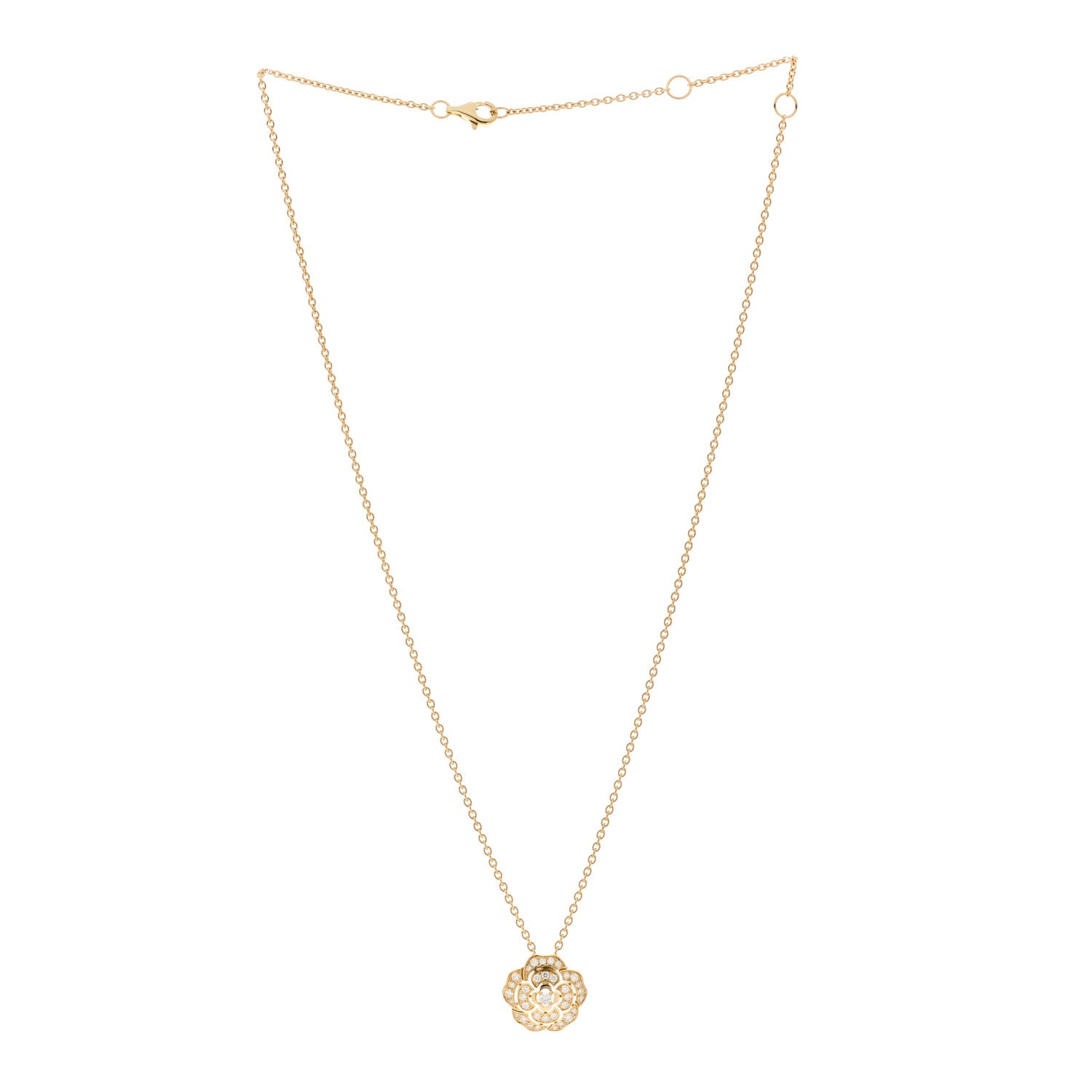 Chanel 18K Yellow Gold Diamond Bouton de Camelia Pendant Necklace 3 of 7