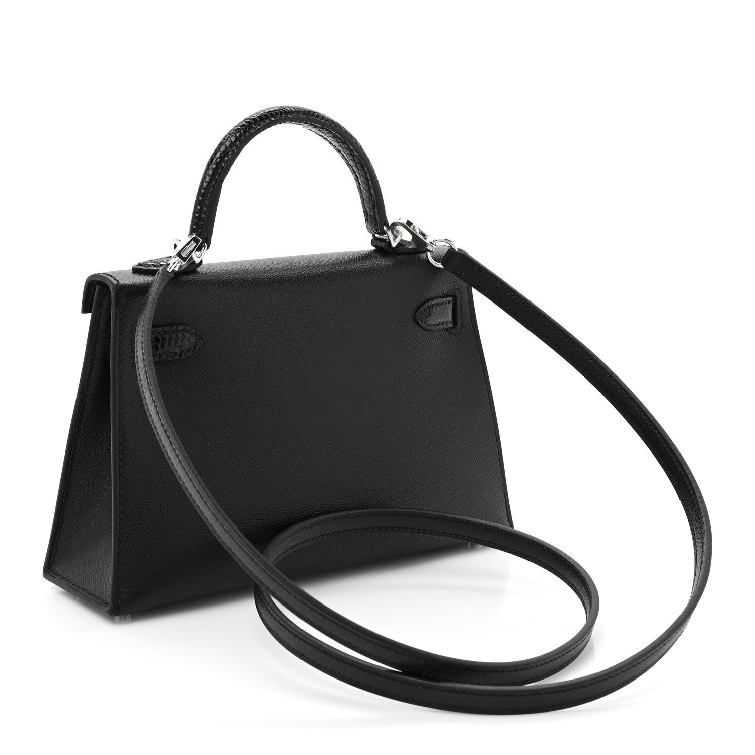 Hermes Madame Calfskin Lizard Mini Kelly Sellier Touch 20 Black 2 of 9