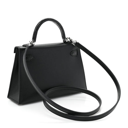 Hermes Madame Calfskin Lizard Mini Kelly Sellier Touch 20 Black 2 of 9