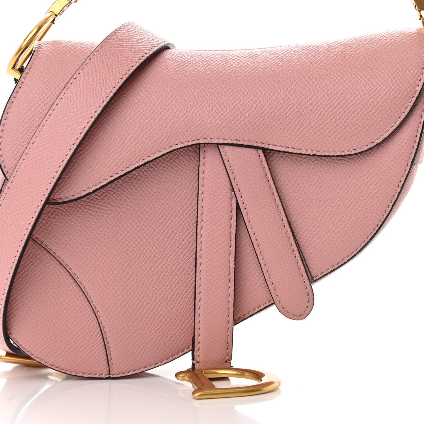 Grained Calfskin Mini Saddle Bag With Strap Pink