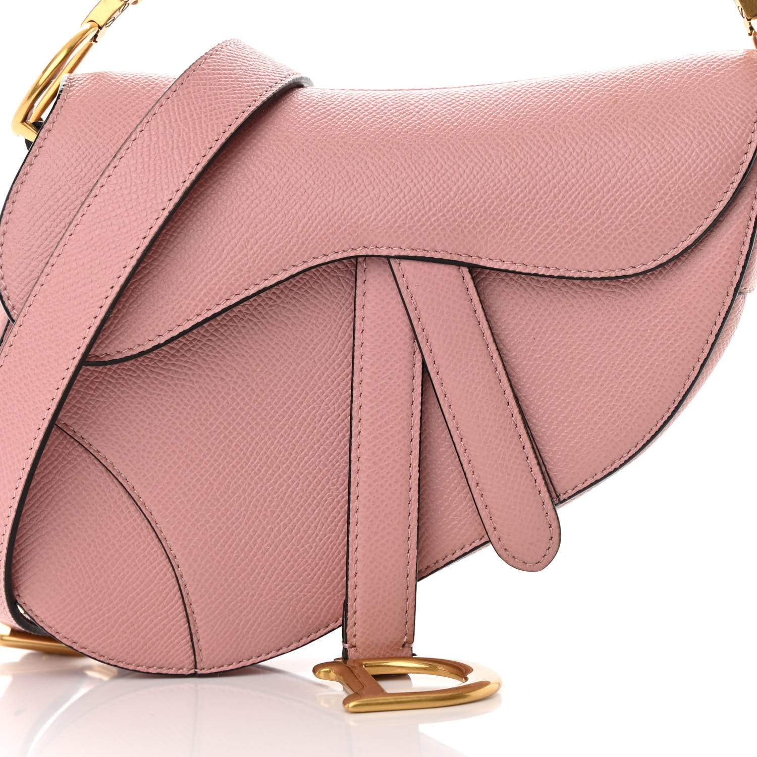 Christian Dior Grained Calfskin Mini Saddle Bag With Strap Pink 8 of 13
