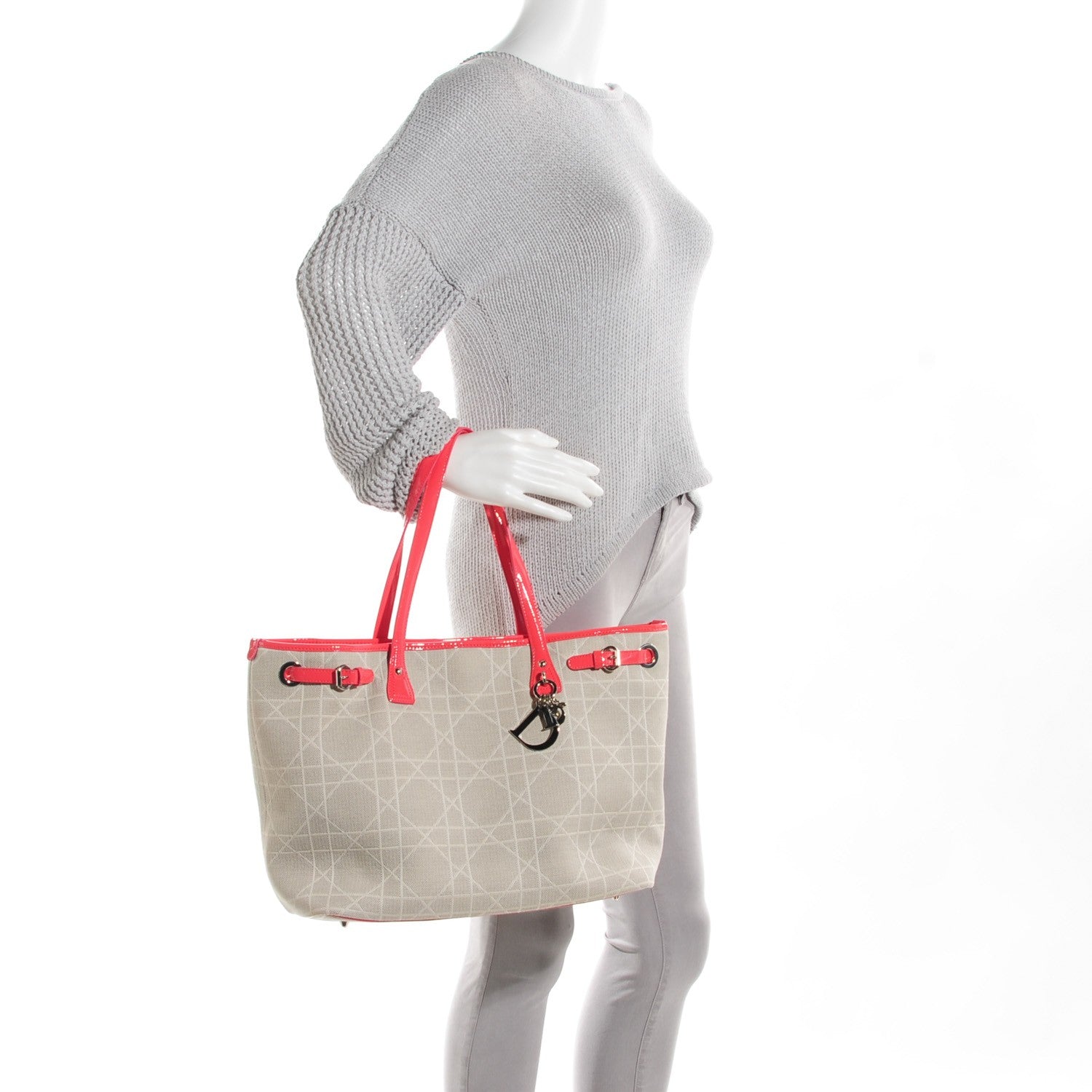 Christian Dior Canvas Cannage Medium Panarea Tote Beige Pink 2 of 8