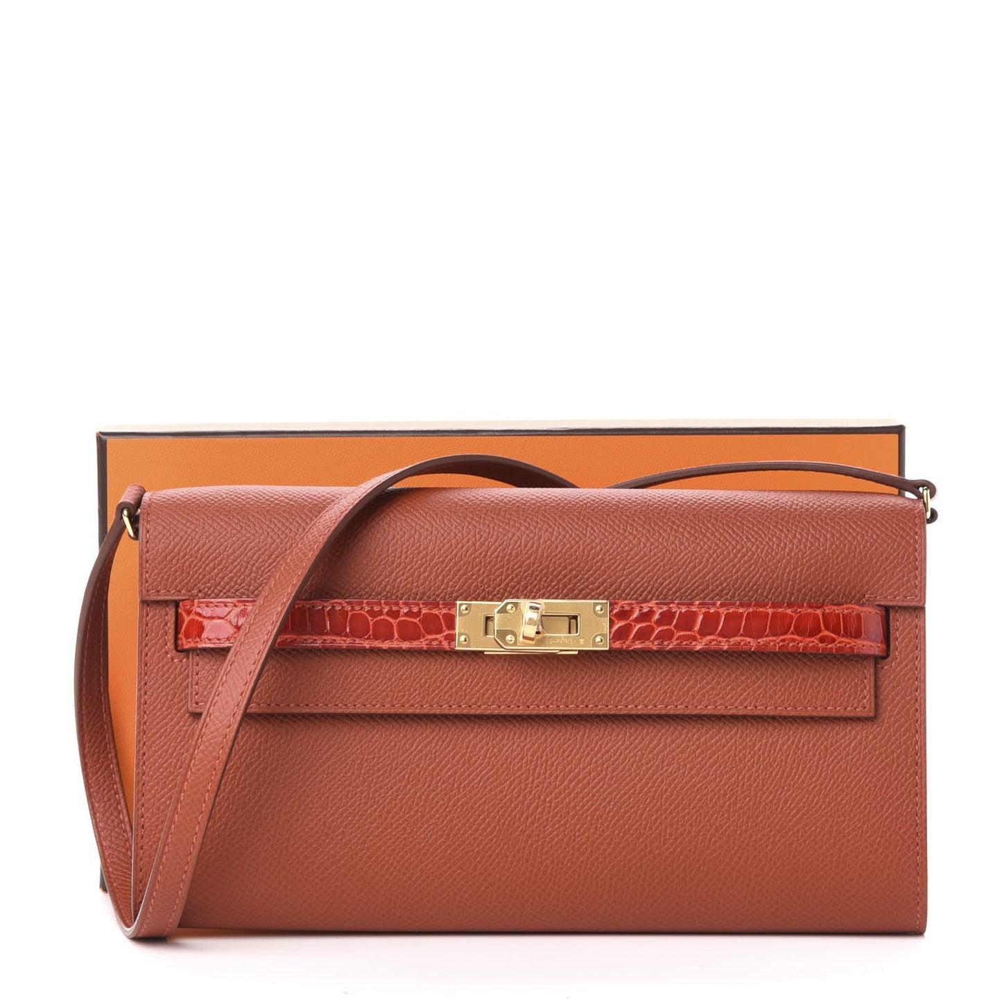 Epsom Shiny Alligator Touch Kelly Wallet To Go Brique Sanguine