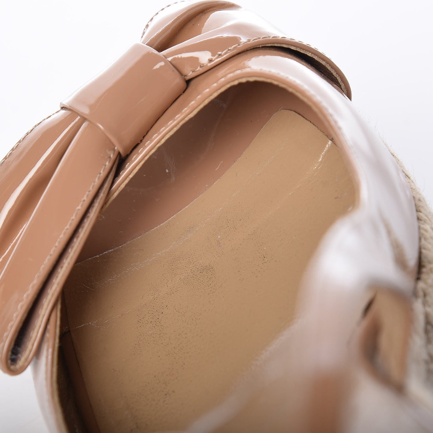 Patent Bow Espadrille Slingback Wedges 39 Beige