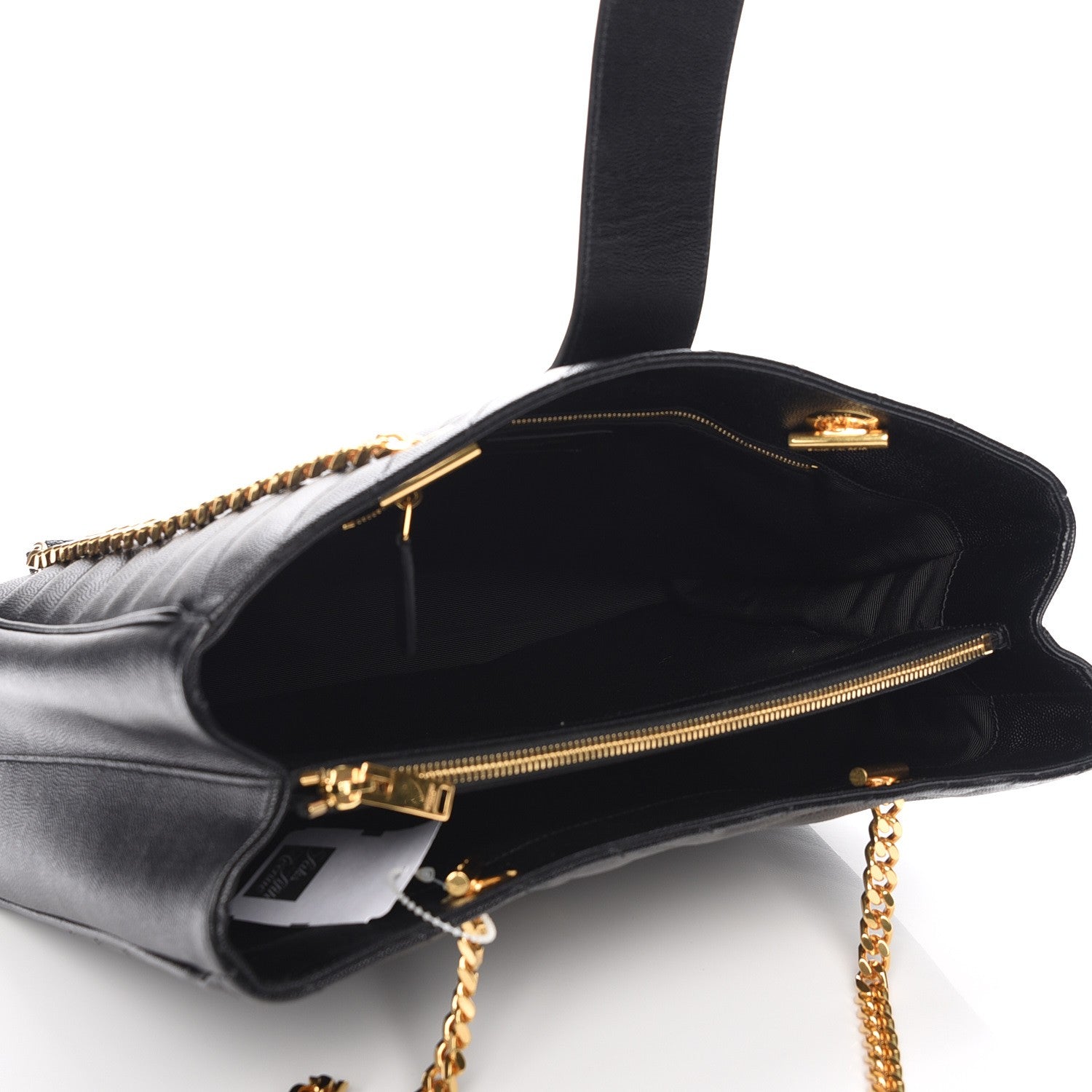Saint Laurent Grain De Poudre Matelasse Chevron Monogram Shopping Bag Black 6 of 8