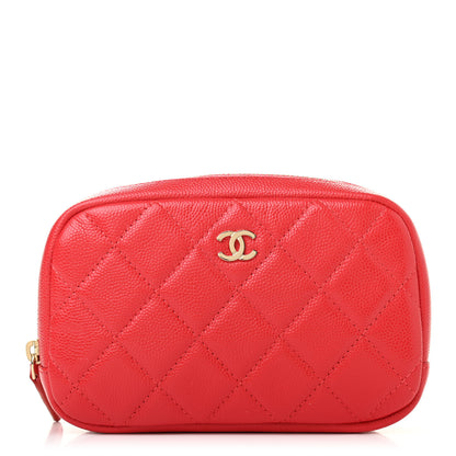 Chanel Caviar Quilted Small Curvy Pouch Cosmetic Case Dark Red 1 of 7
