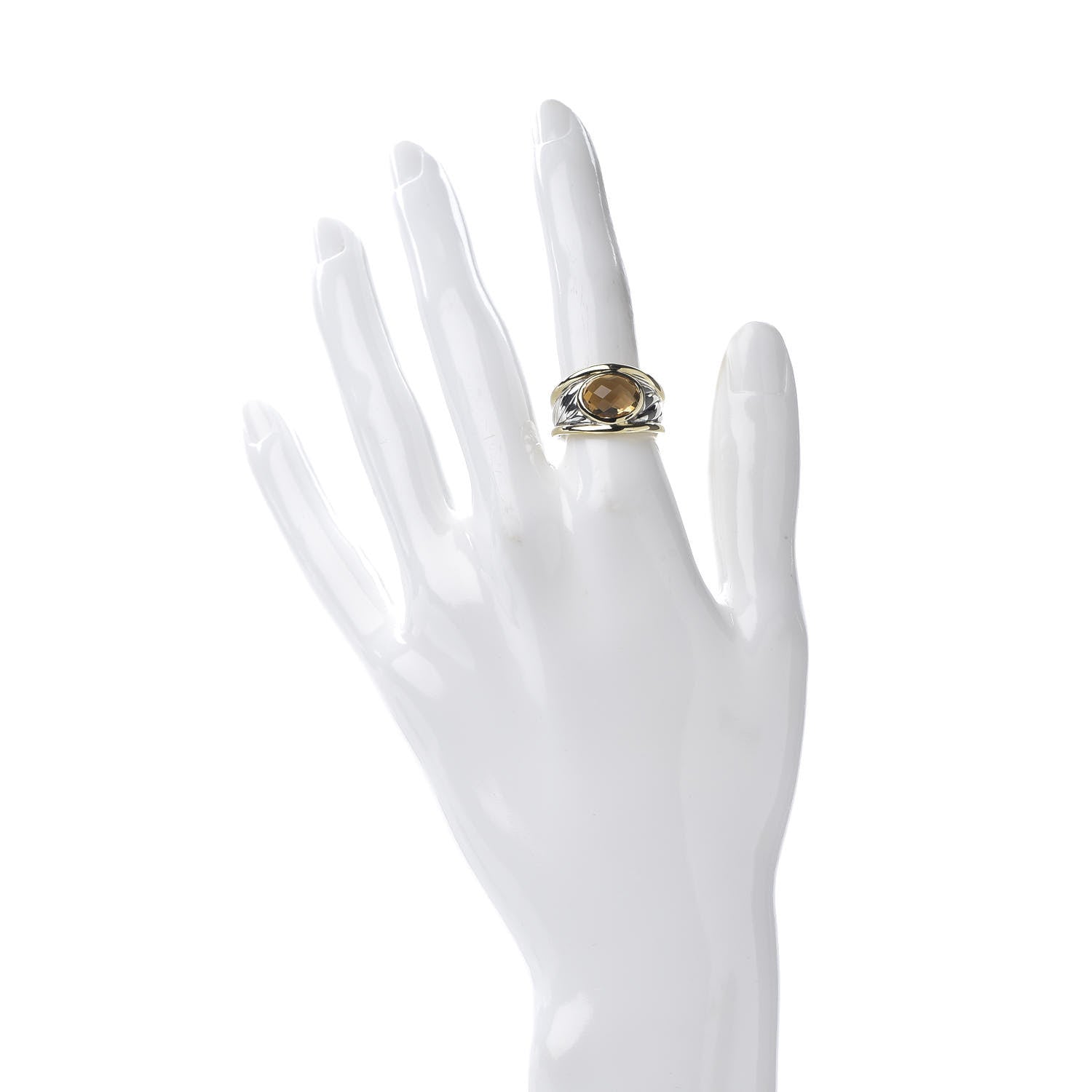 David Yurman Sterling Silver 18K Yellow Gold Citrine Oval Cable Ring 51 5.75 2 of 7