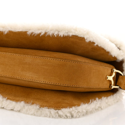 Gucci Suede Shearling Horsebit 1955 Shoulder Bag Honey Beige Milk 9 of 9