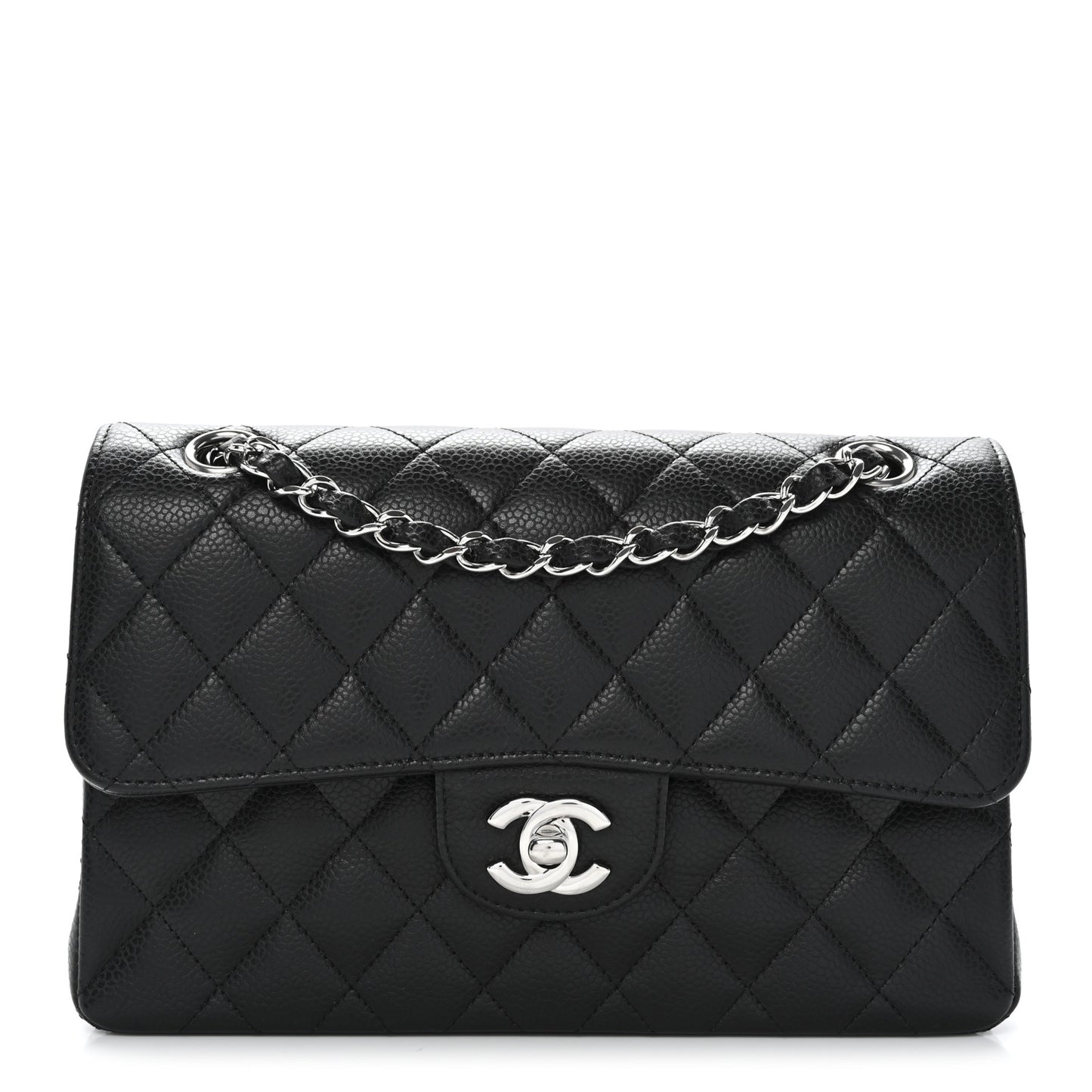 Caviar Quilted Small Double Flap Black Black