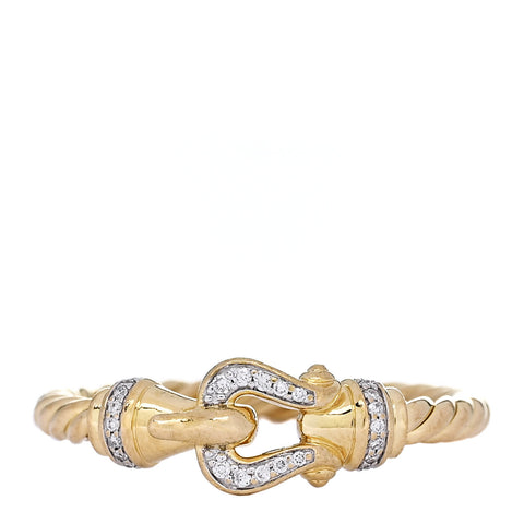 18K Yellow Gold Diamond Petite Buckle Cable Ring 53 6.5
