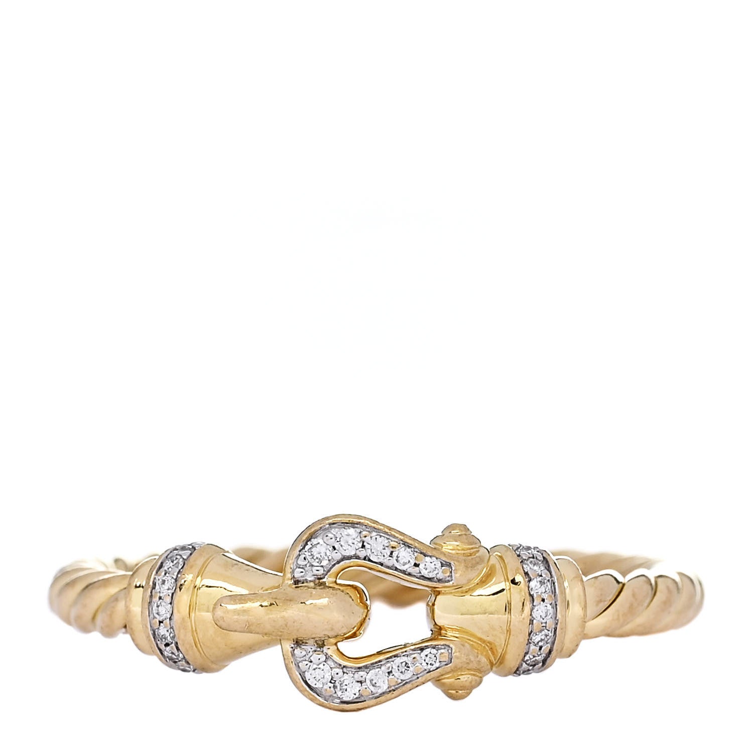 David Yurman 18K Yellow Gold Diamond Petite Buckle Cable Ring 53 6.5 1 of 5