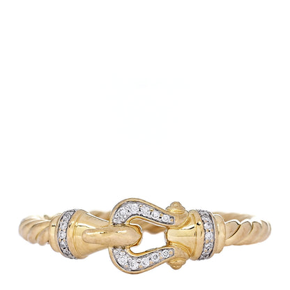 David Yurman 18K Yellow Gold Diamond Petite Buckle Cable Ring 53 6.5 1 of 5