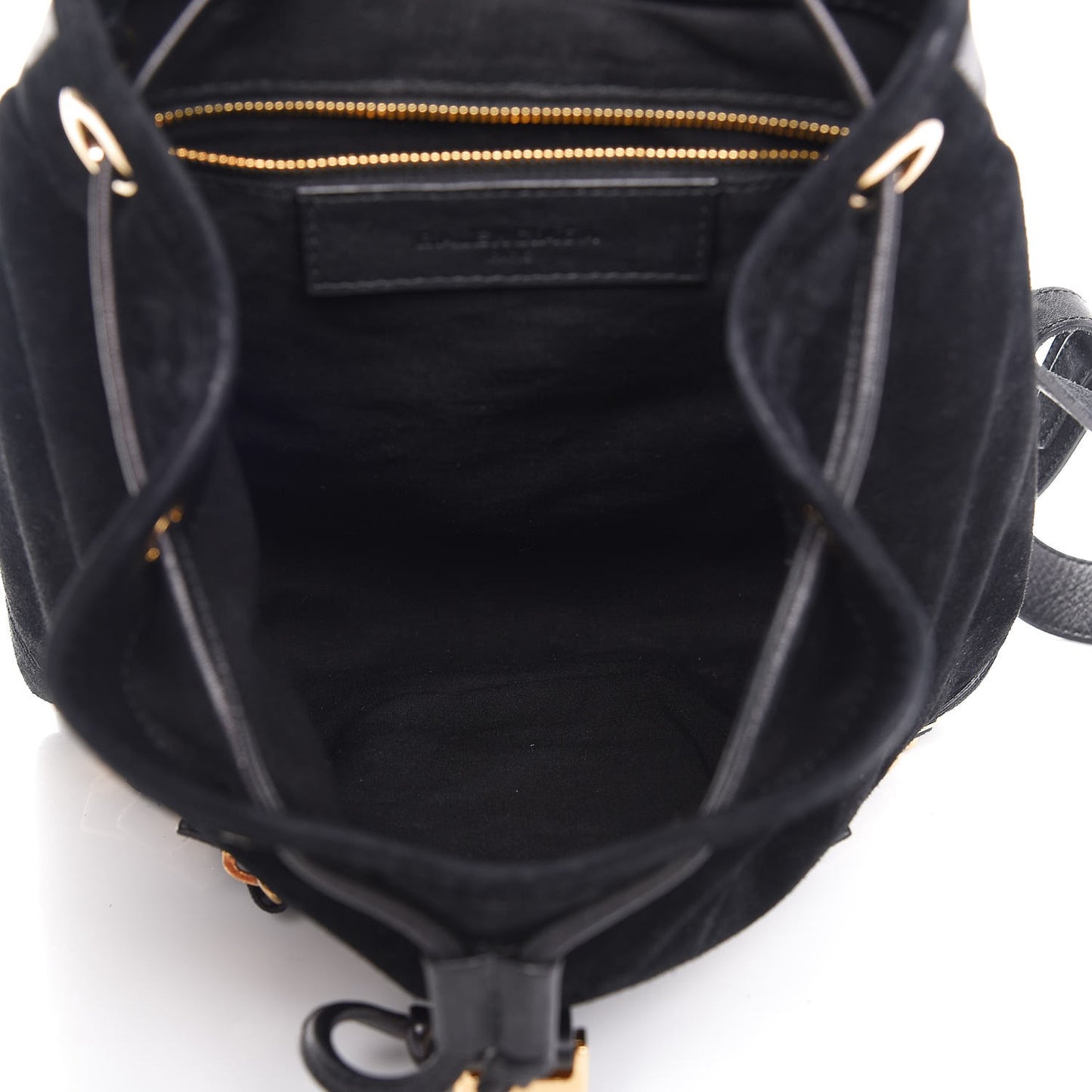 Baby Daim Suede Gold Metallic Edge Hardware Backpack Black