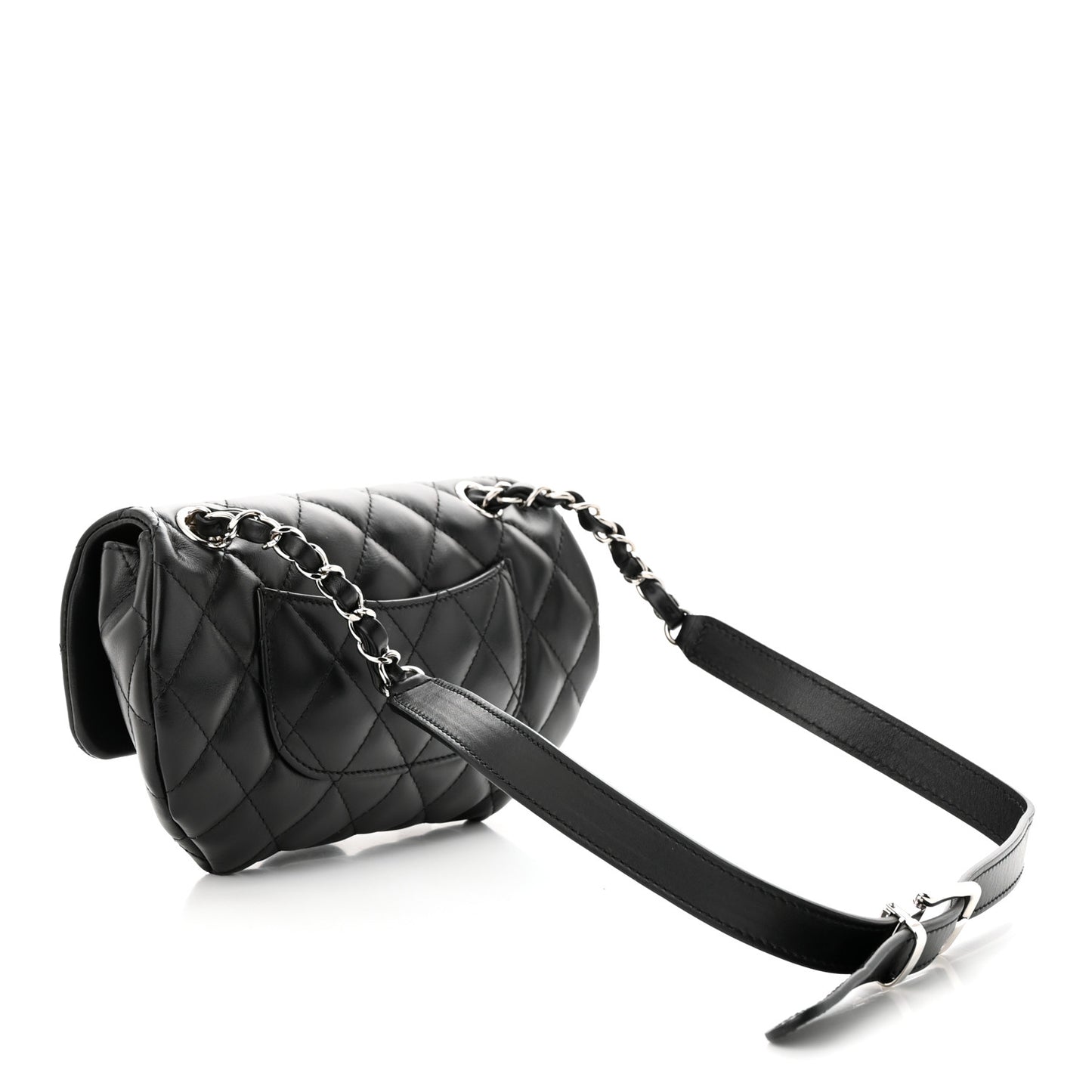 Calfskin Quilted CC Uniform Flap Belt Bag Black