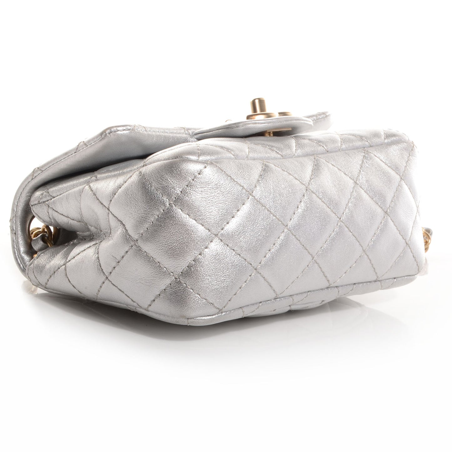 Metallic Lambskin Quilted Mini Square Flap Silver