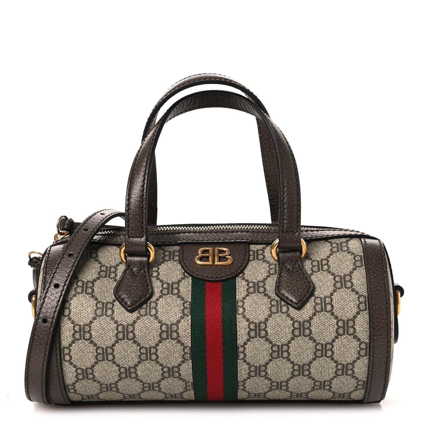 Gucci X BALENCIAGA BB Supreme Monogram Web Small Ophidia Boston Bag Beige New Acero 1 of 28