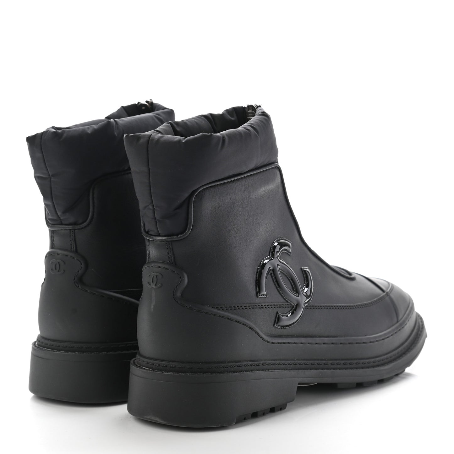 Calfskin Nylon CC Ankle Snow Boots 37 Black