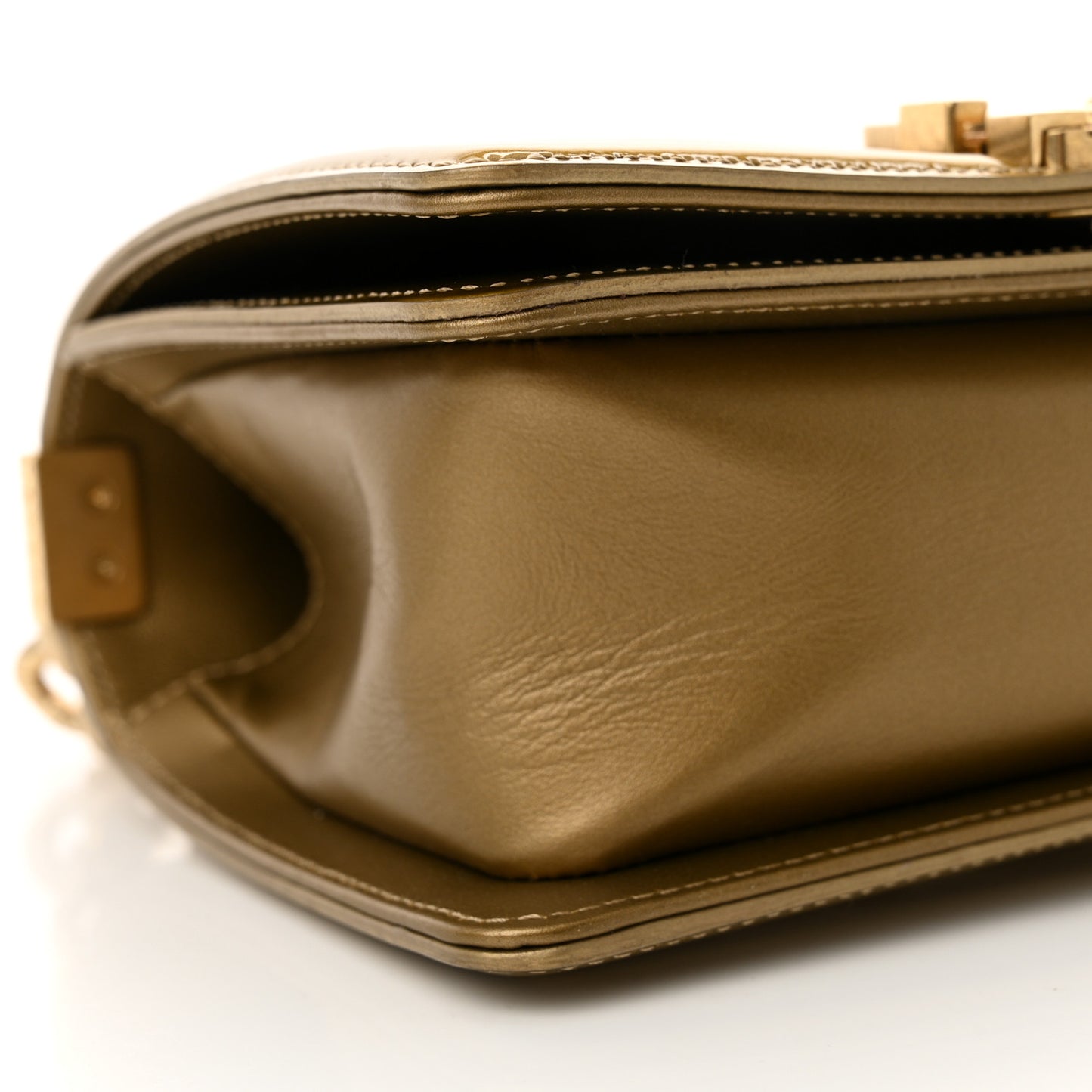 Metallic Patent Calfskin Quilted Small Boy Flap Gold