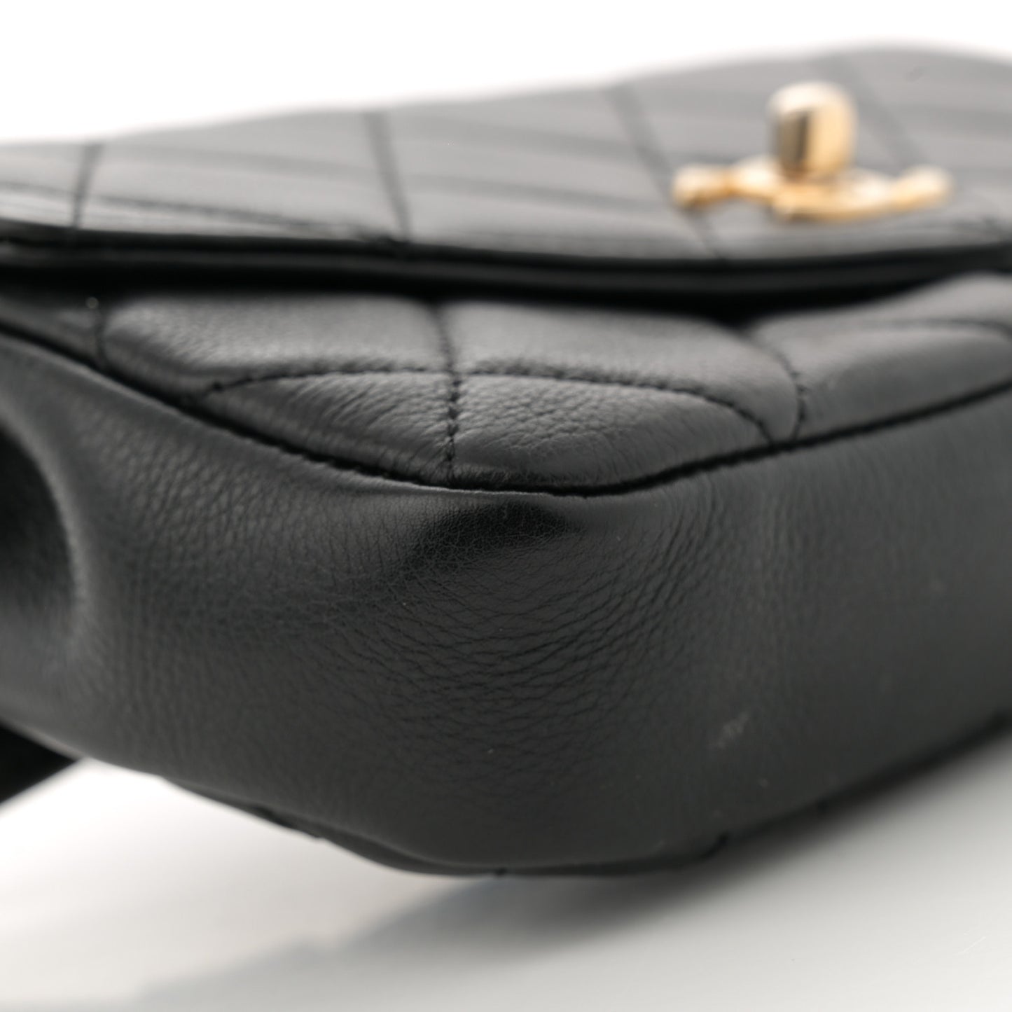 Calfskin Quilted Flap Waist Bag Black
