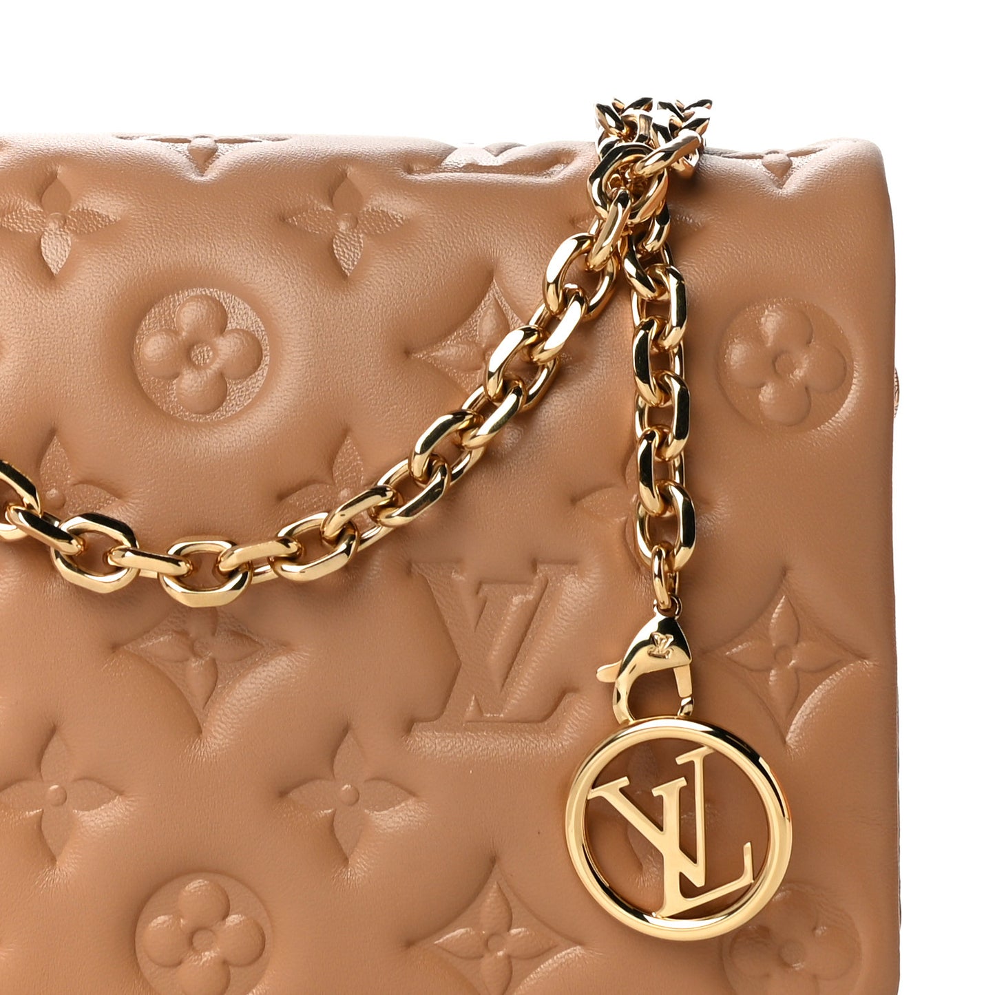 Lambskin Embossed Monogram Pochette Coussin Camel