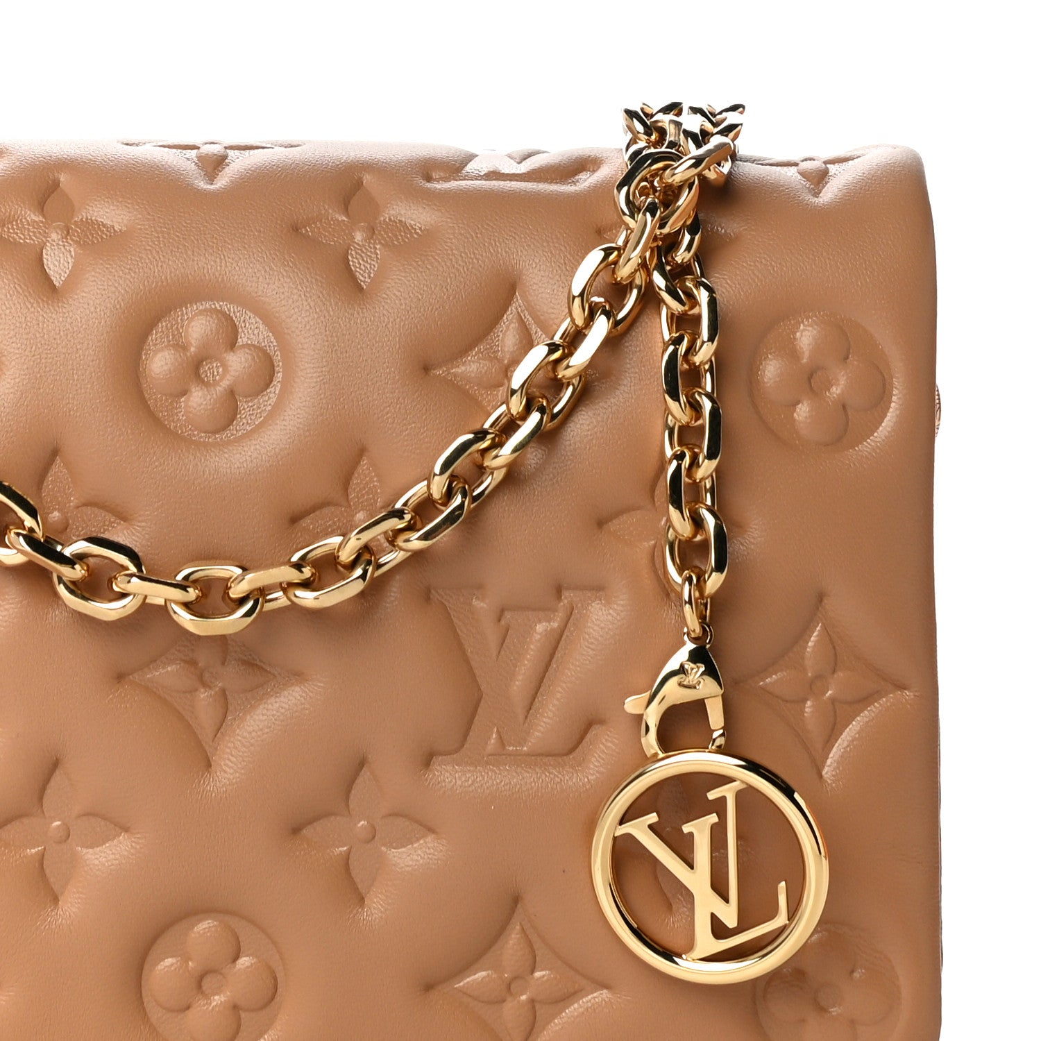 Louis Vuitton Lambskin Embossed Monogram Pochette Coussin Camel 3 of 12