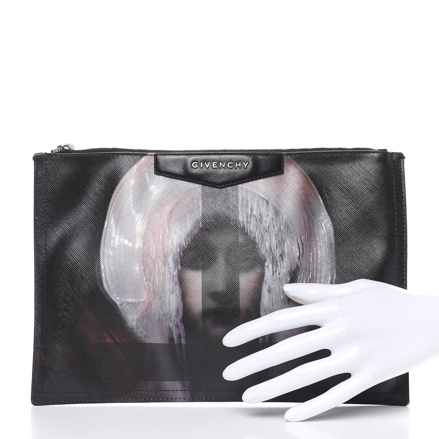 Textured Coated Canvas Madonna Print Large Cosmetic Pouch Black