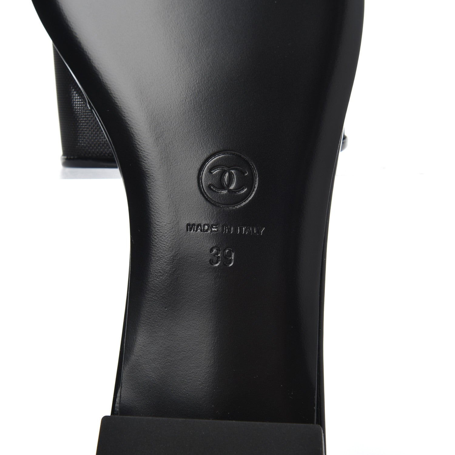 Chanel Mesh Patent Calfskin CC Mules 39 Black 7 of 8
