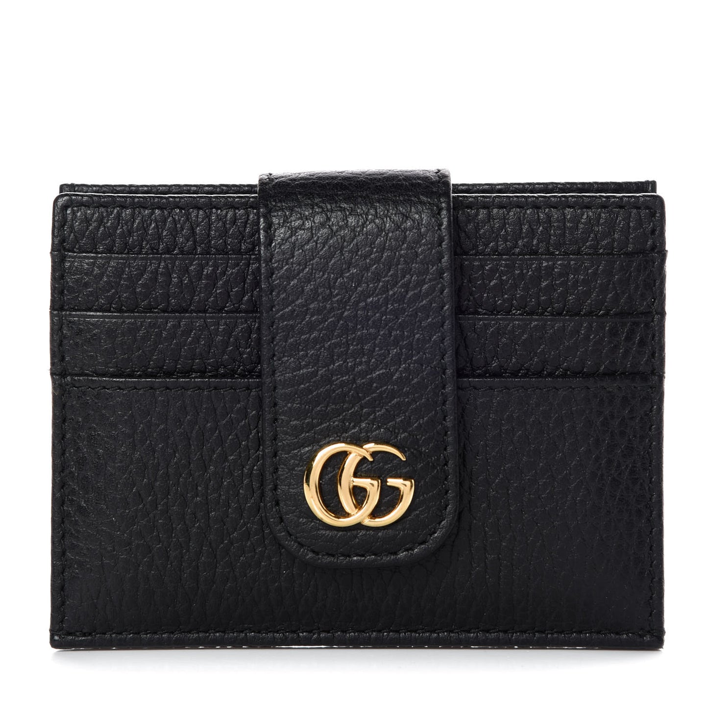 Pebbled Calfskin GG Marmont Card Case Black