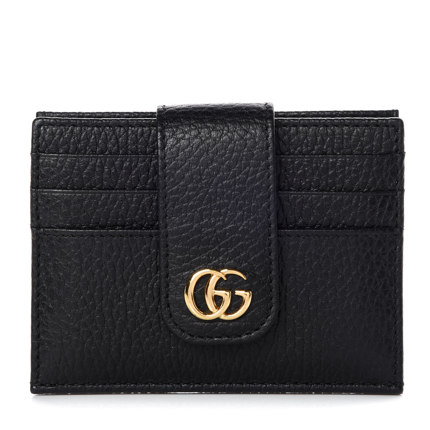 Gucci Pebbled Calfskin GG Marmont Card Case Black 1 of 8
